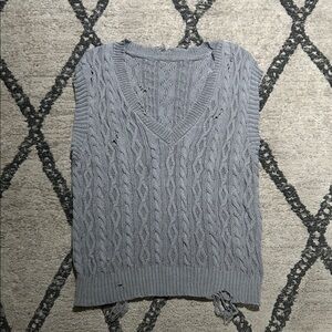 Gray Cable Knit V-Neck Sweater Vest